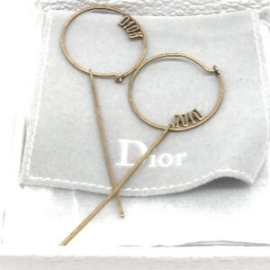 Dior Gold Tone Hoop Earrings with Slim Drop Bars